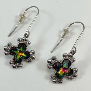Bold Cross Multiple Colors Swarovski Crystal Long Dangle Earrings Hook Setting
